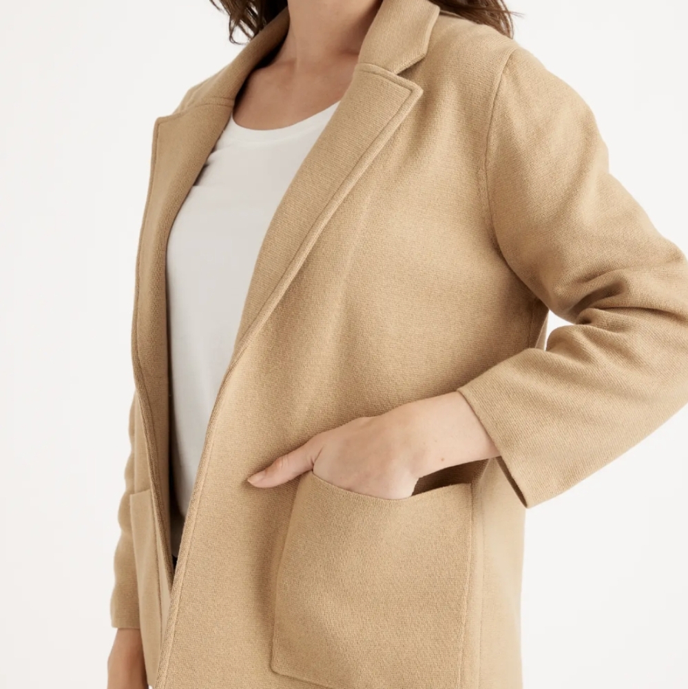 Quince 100% Organic Cotton Knit Blazer, Camel, Medium